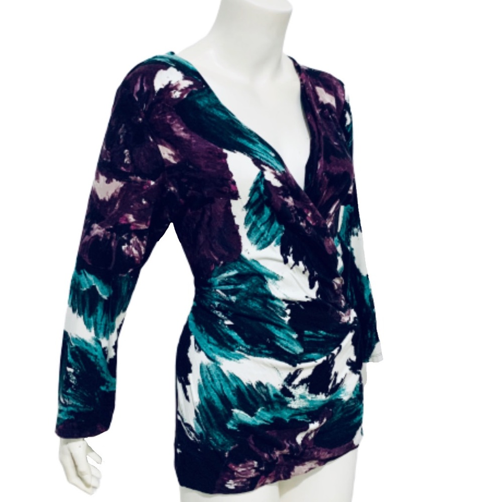 CALVIN KLEIN | Faux Wrap Floral Long Sleeve Top L